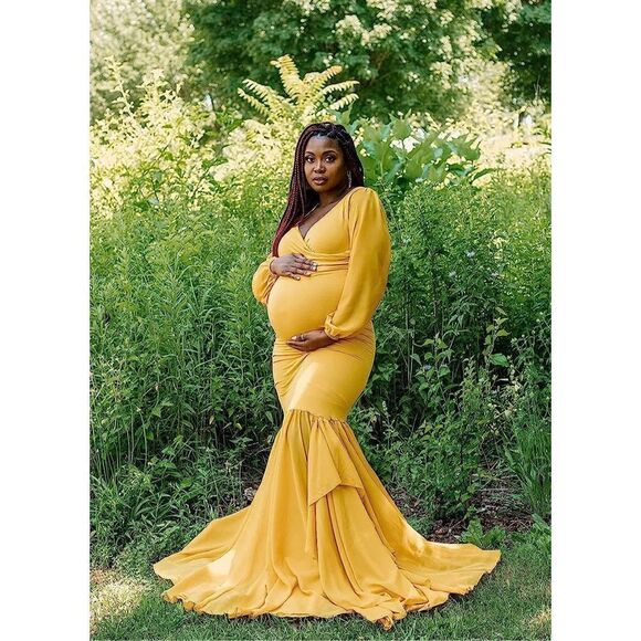 NEW Long Chiffon Mermaid Maternity Dress Photoshoot Baby Shower XS - Picture 3 of 6